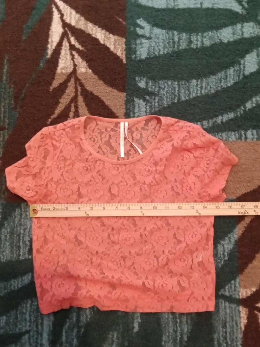 Anthropologie Cropped Fitted Sheer Floral Lace Peach Cochella Womens XS - Picture 6 of 8